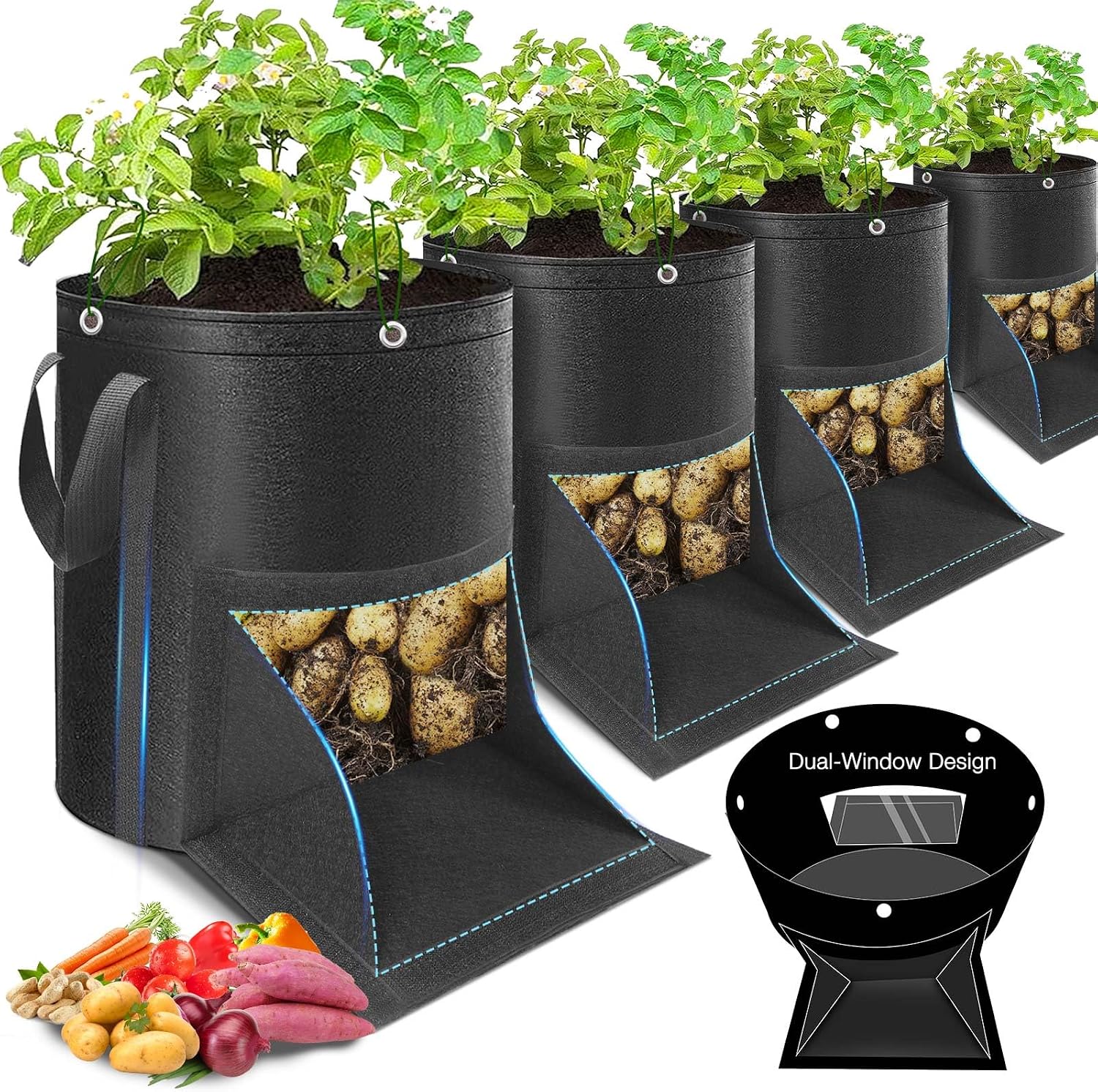 4 Pack 10 Gallon Fabric Grow Bags with Handles