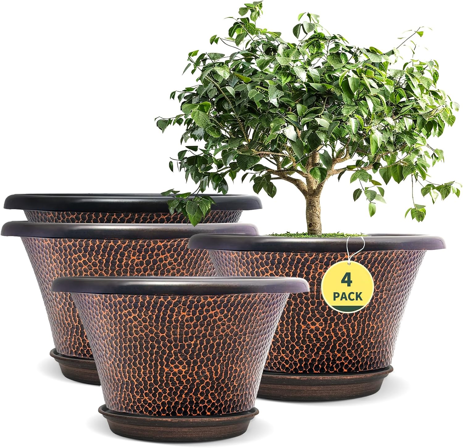 4 Pack 12 Inch Resin Planters with Saucer