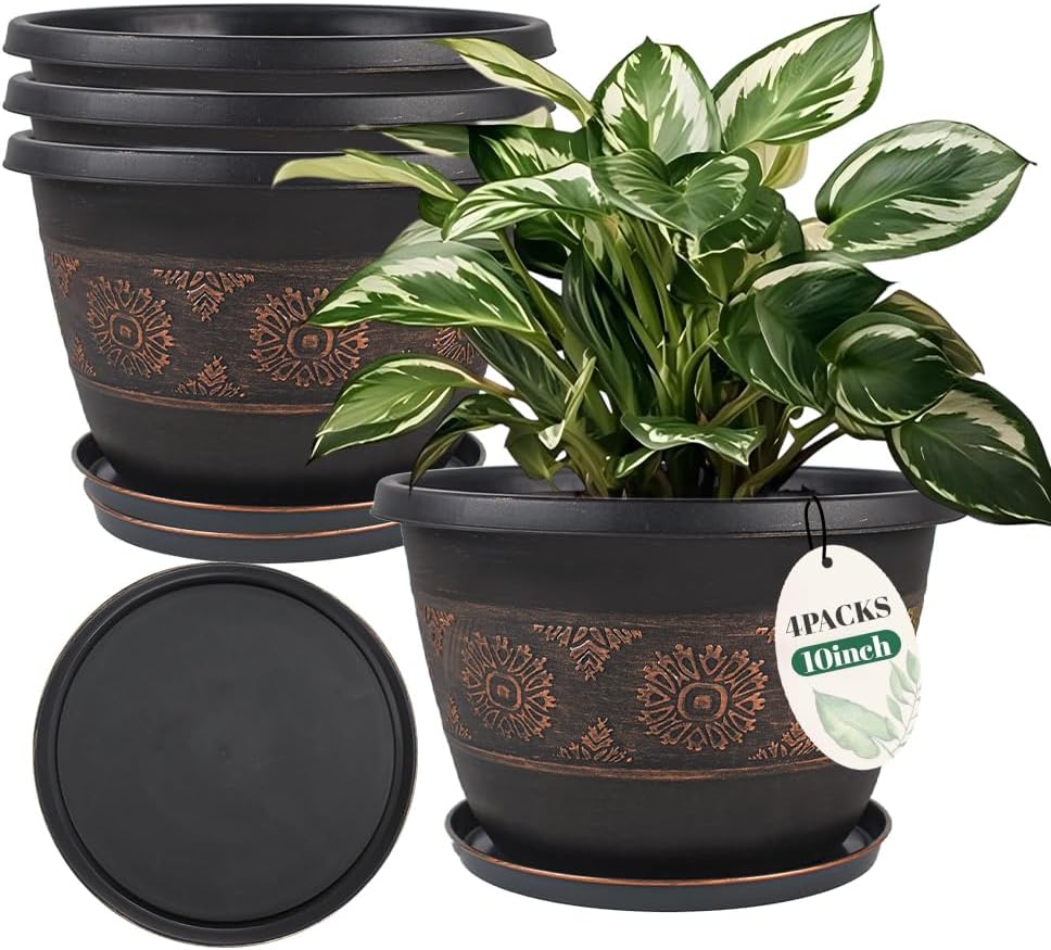 4-Pack 10-Inch Copper Floral PP Plant Pots