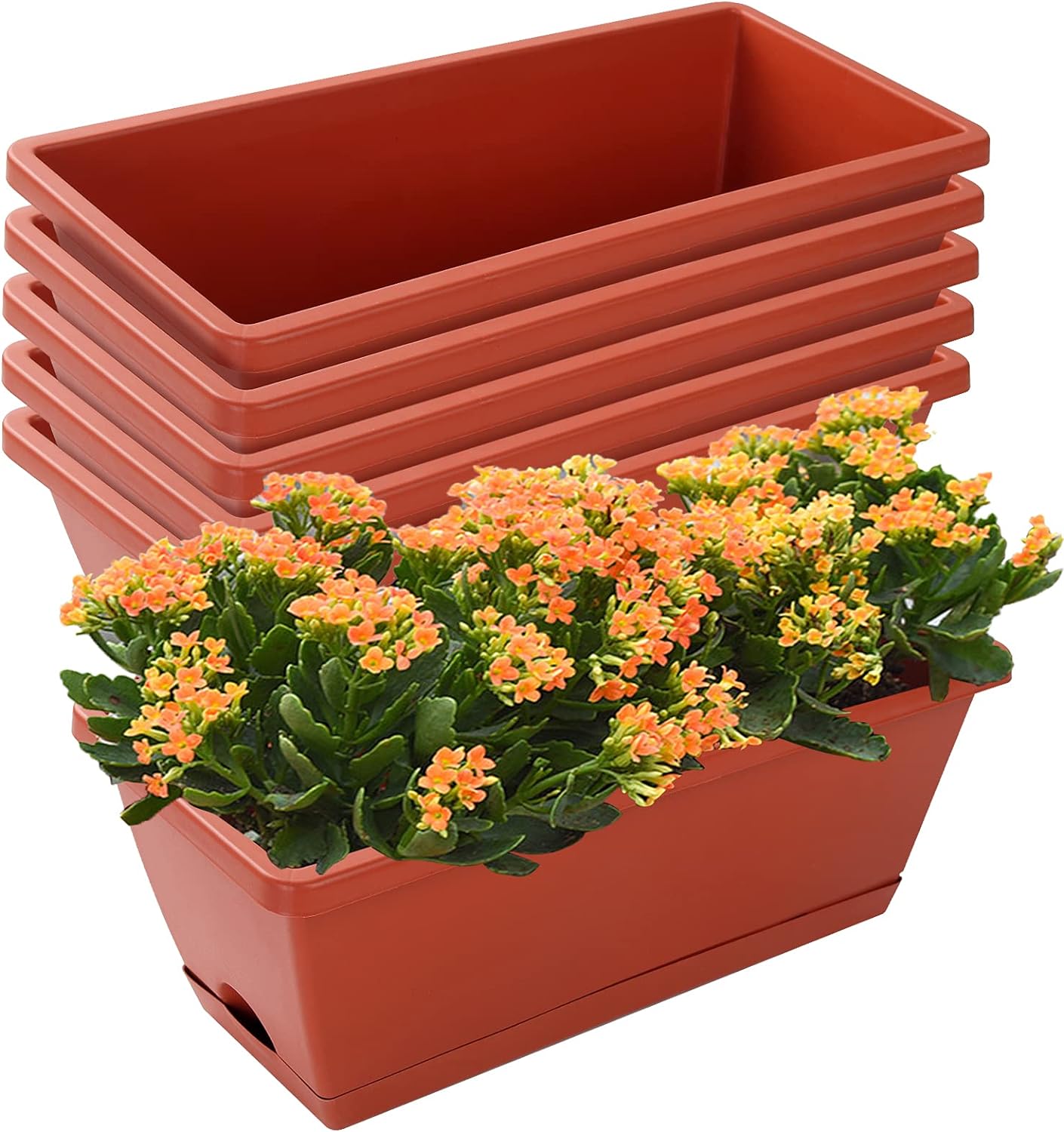 7 Pack 17-Inch Red Plastic Rectangular Planters